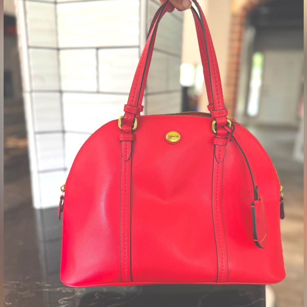 Coach F25671 Peyton Cora Dome red Leather Handbag Shoulder Bag Satchel